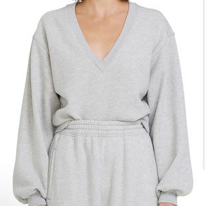 Agolde V-neck Balloon sleeve sweatshirt in grey heather, XS